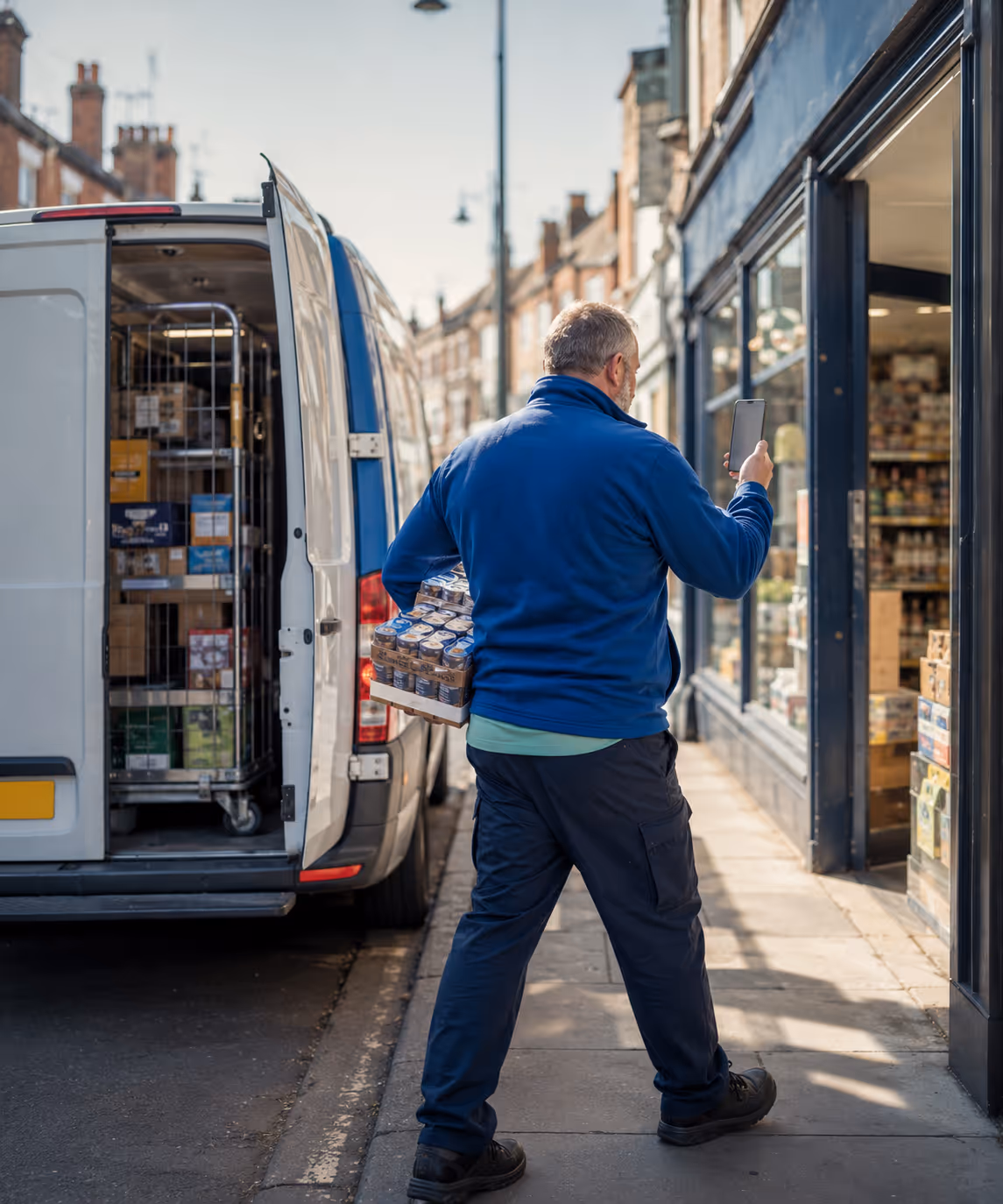 Delivery driver using the RouteMagic mobile app on the round to deliver orders, collect payment and capture proof of delivery.