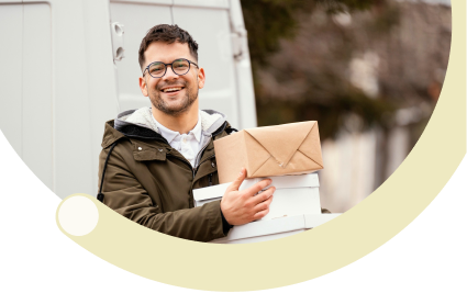 On-Time Delivery: Professional delivery driver in high-visibility vest managing time-sensitive food deliveries with electronic scheduling and route optimization