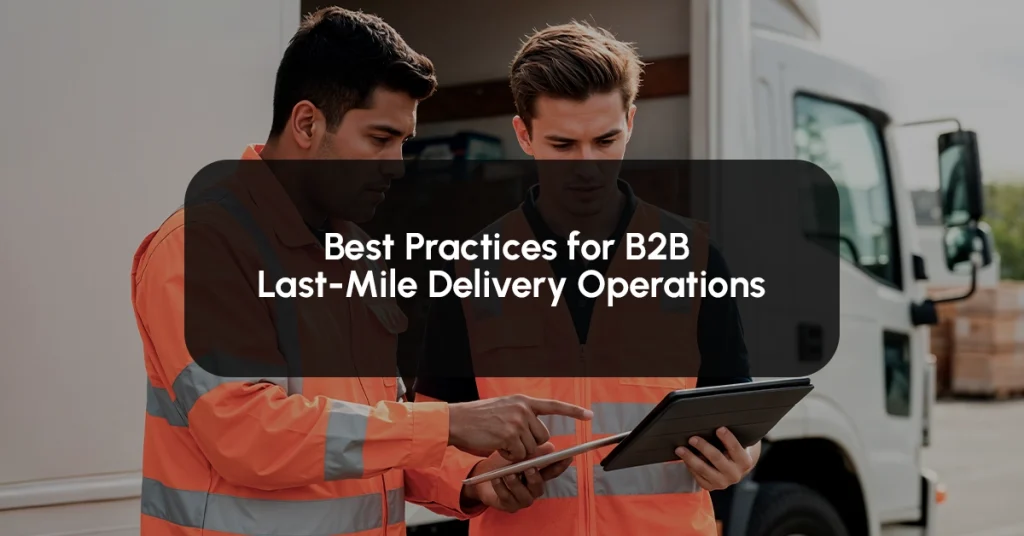 Warehouse staff processing a B2B order using barcode scanning and digital tracking in a last-mile delivery operation.